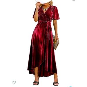 NWT Boho V Neck Velvet Wrap Dress